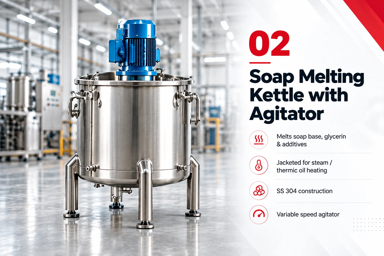 Jacketed mixing vessel with agitator for glycerin soap